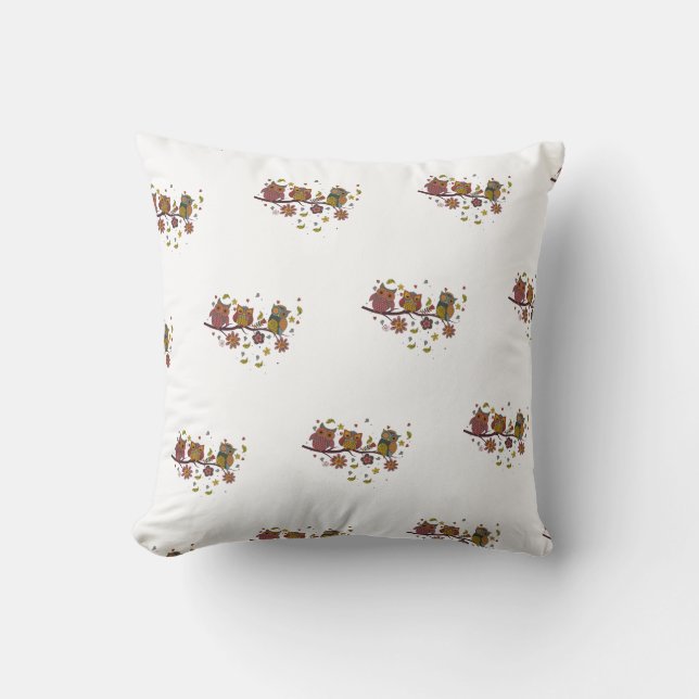 Coussin Trois hiboux sur branche (Recto)