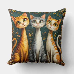 Coussin Trois illustrations fantaisistes de chats