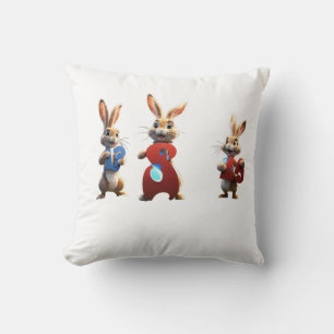 Coussin Trois lapins de dessin animé tenant un énorme pann