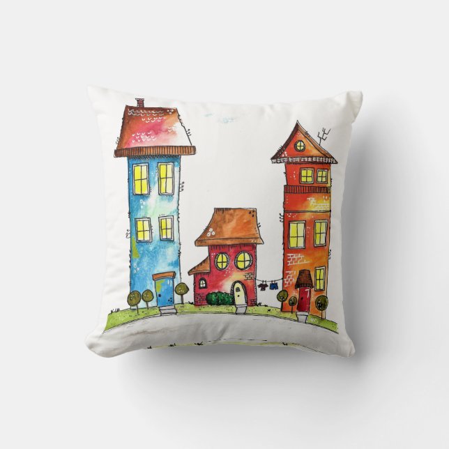 Coussin Trois Mignonnes Maisons Whimsques (Recto)