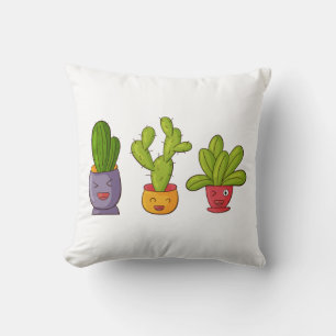 Coussin Trois mignons cactus dans des pots de fleurs Illus