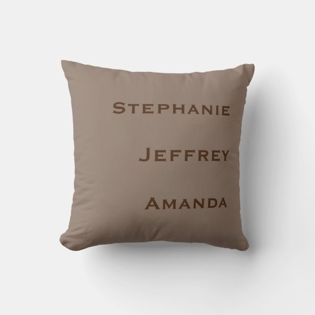 Coussin Trois noms Tan et Carré Brown (Recto)