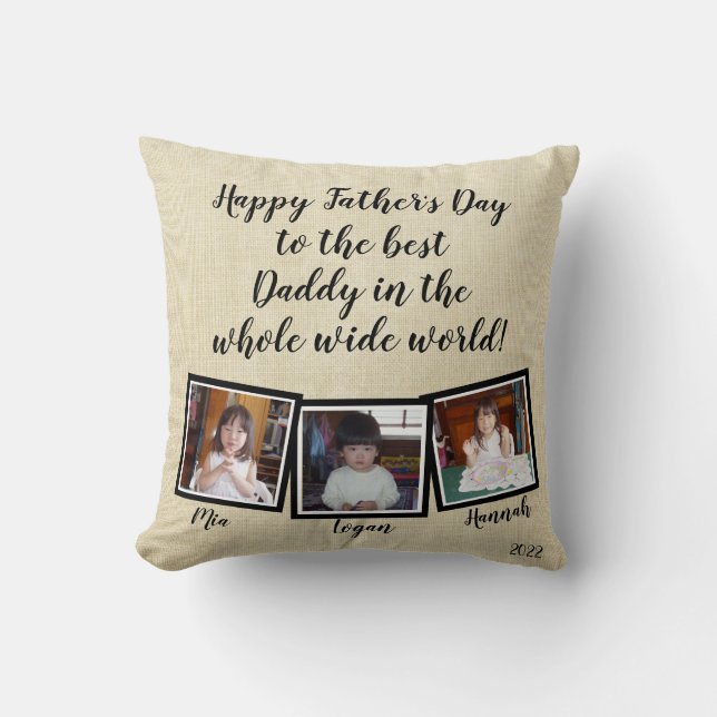 Coussin Trois Photos Happy Fête des pères Lin Look (Recto)