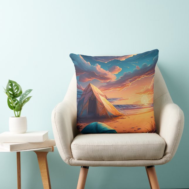 Coussin Trois scènes de camping (Chaise)