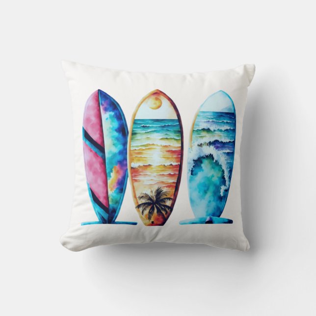 Coussin Trois Surf couleur aquarelle (Recto)