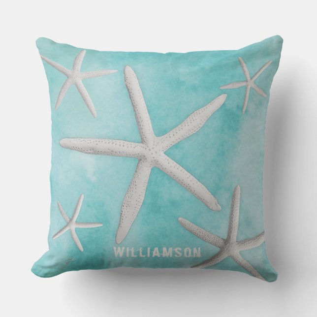 Coussin Tropical Beach Coastal Starfish Blue Modern (Recto)