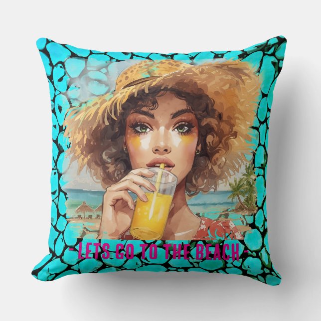Coussin Tropical Beach,Lets Go to The Beach,Black Turquois (Recto)