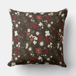 Coussin Tropical Christmas Red Sage Black Hibiscus Floral
