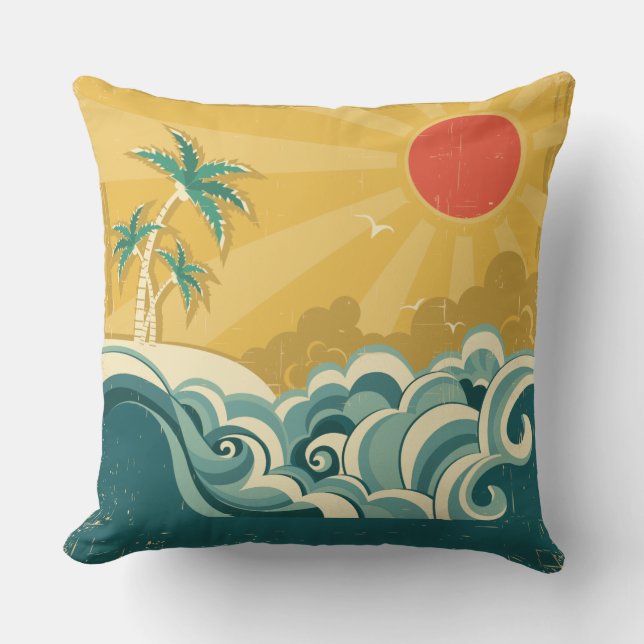 Coussin tropical de vagues de surf (Recto)