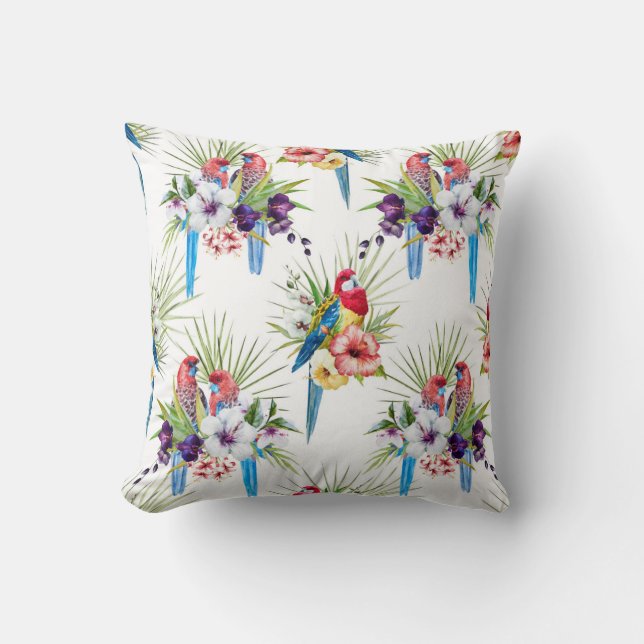 Coussin tropical d'oiseaux (blanc) (Recto)