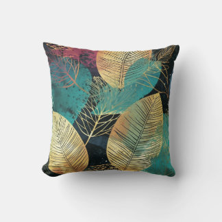 Coussin Tropical Feuille Green Gold Black Modern