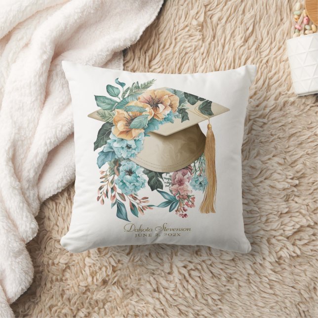 Coussin Tropical Floral Graduation Casquette et Tassel Par (Couverture)