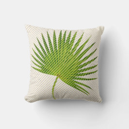 Coussin Tropical Green Leaf Golden Geometry Stripes Blanc