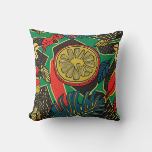 Coussin Tropical motif floral en style doodé avec fruit