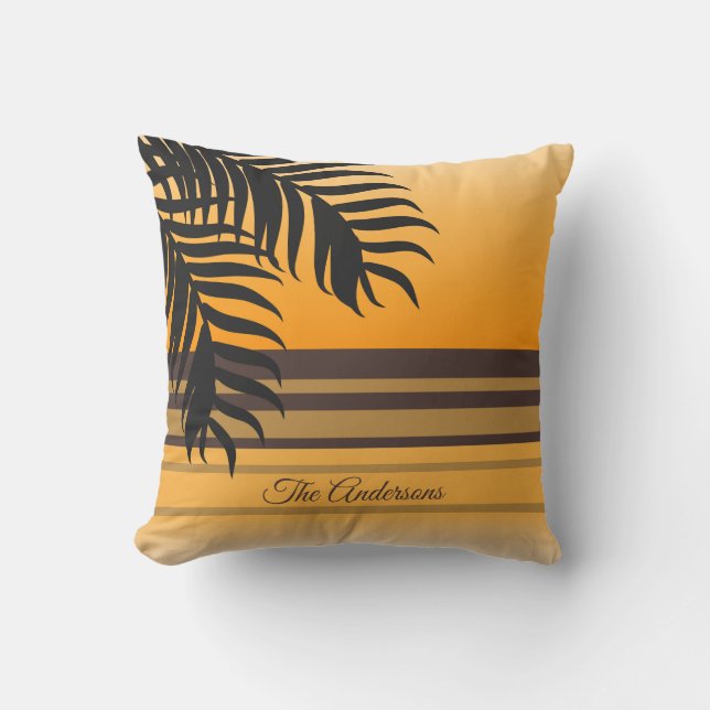 Coussin Tropical Ocean Orange Sunset Nom de famille (Recto)