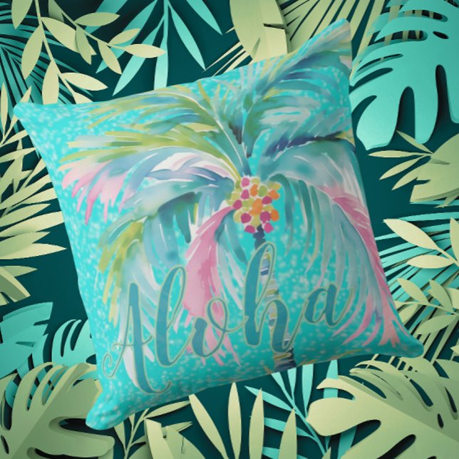 Coussin Tropical Palm Tree Aloha Indoor Outdoor Pillow (Aloha!)