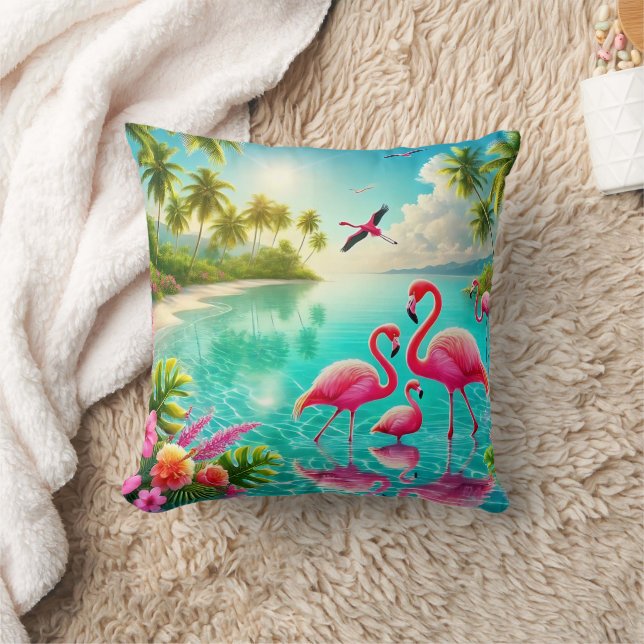 Coussin Tropical Paradise with Vibrant Flamingos by Crysta (Couverture)