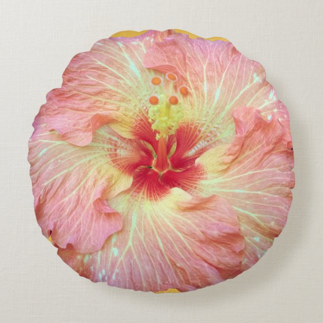Coussin tropical rose de fleur de ketmie (Devant)