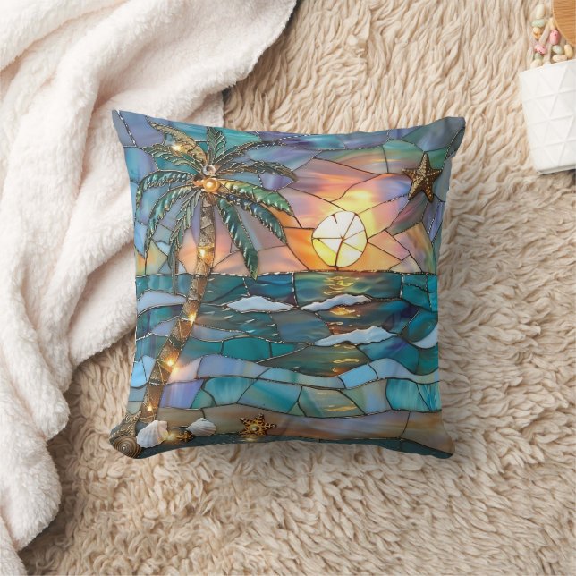 Coussin Tropical Sunset Stained Glass Pillow (Couverture)