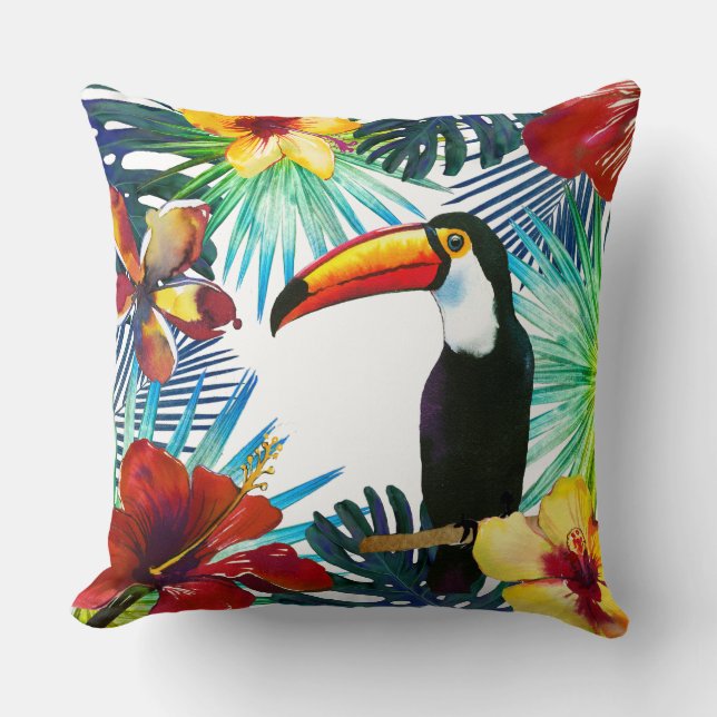 Coussin Tropical Toucan 2 Plage Turquoise Florale Rouge Ja (Recto)