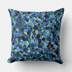 Coussin Trou de mosaïque irrégulière verte et bleue recouv