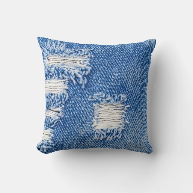 Coussin Trou, jean denim, texture déchirée (Recto)
