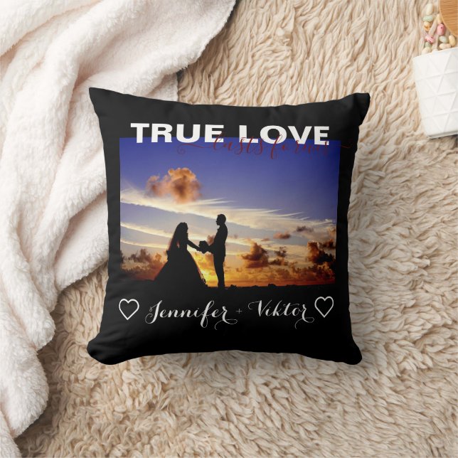 Coussin True Love Forever Couple Heart Photo Black White (Couverture)