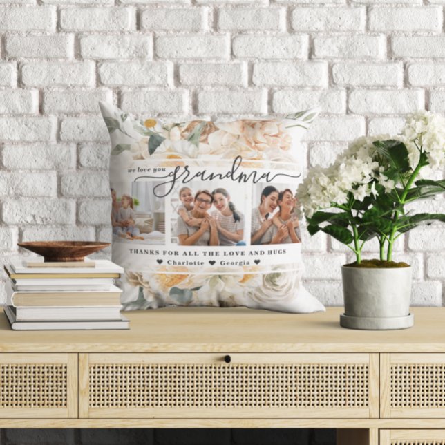 Coussin Tu aimes grand-mère | Collage photo Floral Three (Créateur téléchargé)