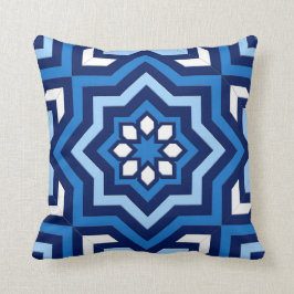 Coussin Tuile, cobalt, marine et bleu-clair marocains