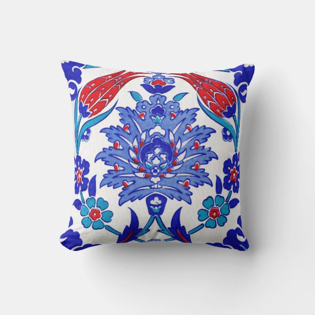 Coussin Tuile florale turque antique de rouge bleu de (Recto)