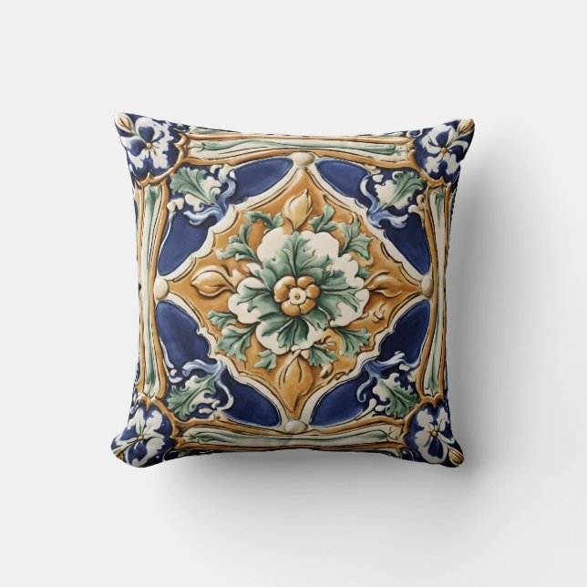 Coussin Tuile italienne, florale, majolica (Recto)