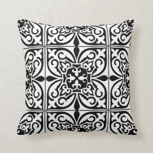 Coussin Tuile marocaine - blanc avec l'arrière - plan noi