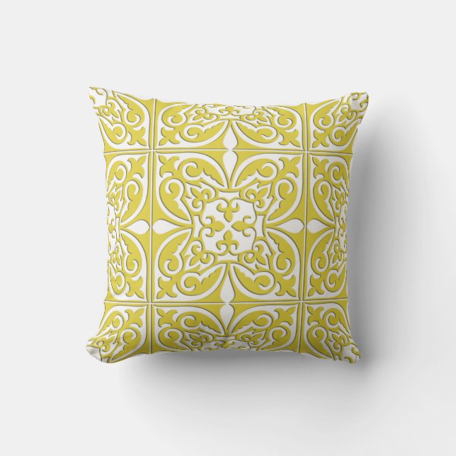 Coussin Tuile marocaine - jaune et blanc de moutarde (Recto)