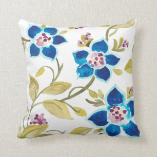 Coussin Tuiles florales d'abbaye - fleurs bleues