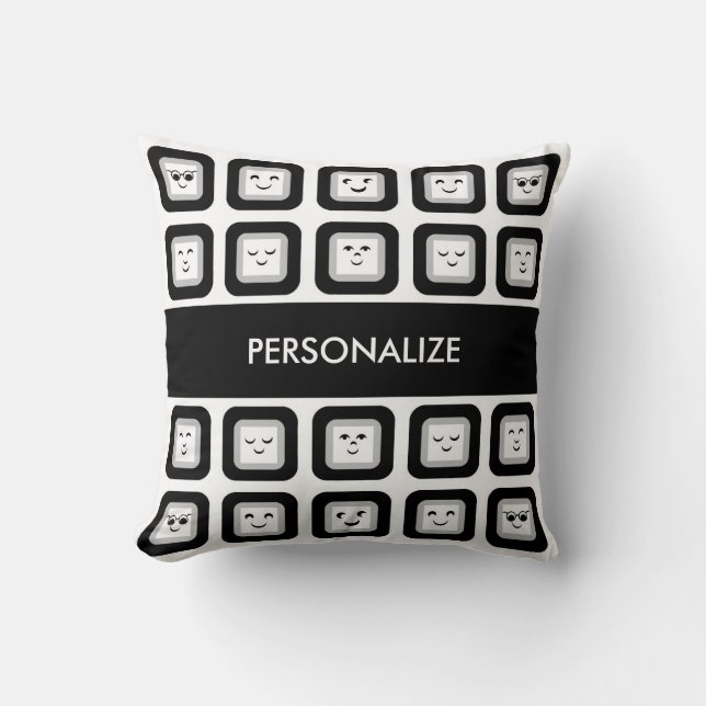 Coussin Tuiles noires et blanches modernes d'émoticône (Recto)