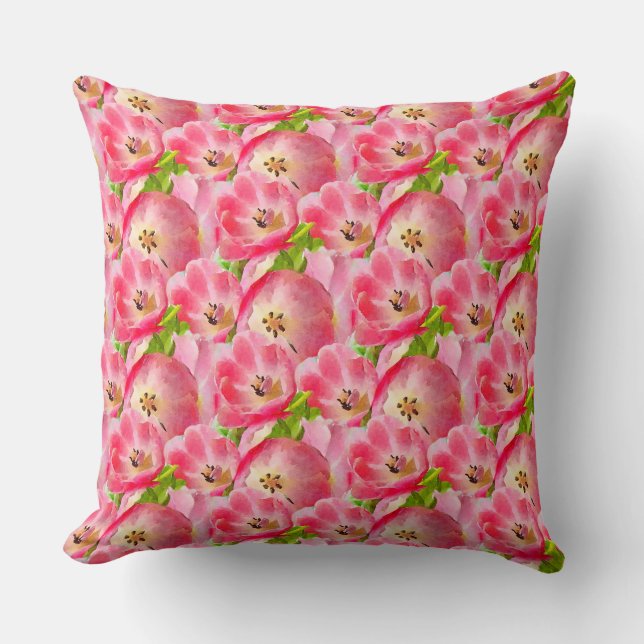 Coussin Tulières d'aquarelle rose (Recto)
