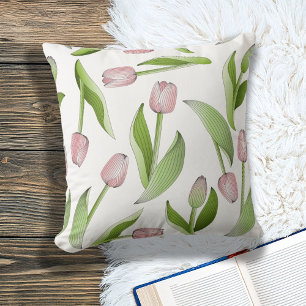 Coussin Tulipe rose botanique moderne