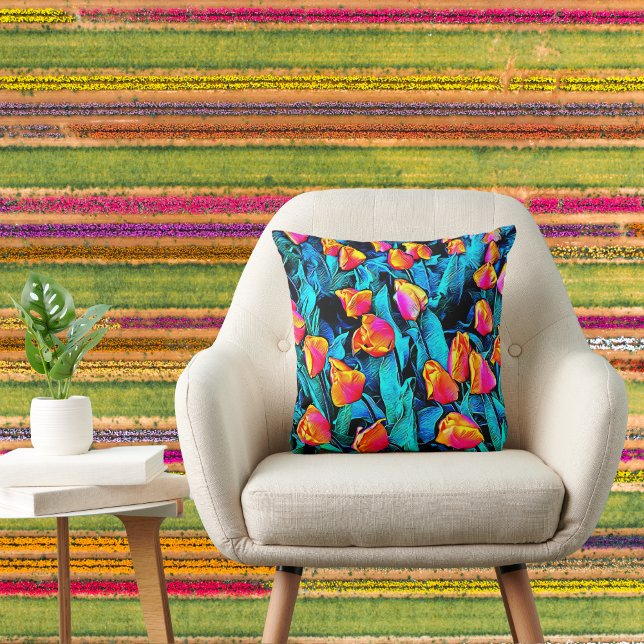 Coussin Tulipes d'art orange et or (Créateur téléchargé)