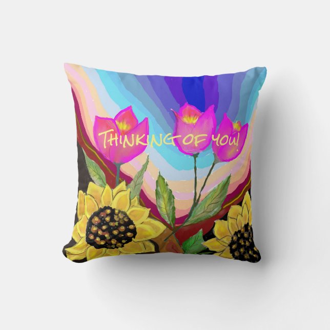 Coussin Tulipes de tournesol et amour Penser à vous (Recto)