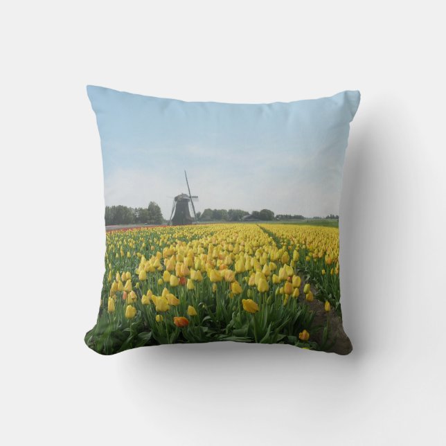 Coussin Tulipes et moulin à vent néerlandais Hollande (Recto)