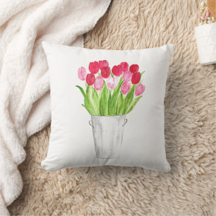 Coussin Tulipes fleurs aquarelle rose élégant jetée girly