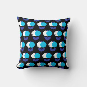 Coussin Tulipes géométriques bleu et noir