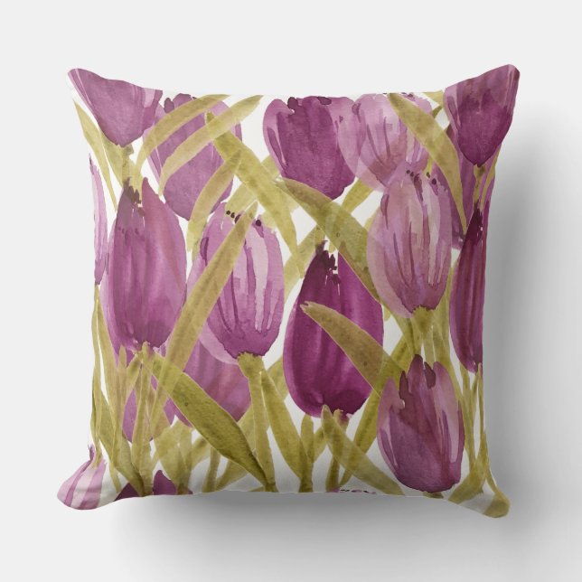 Coussin Tulipes rose mignonne Aquarelle Art (Recto)