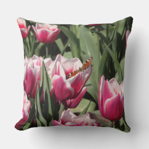 Coussin Tulipes roses avec Papillon Peacock Lancer l'oreil