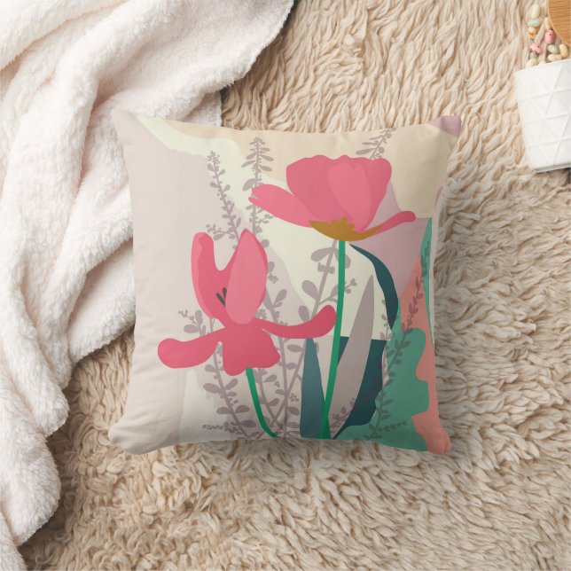 Coussin Tulipes roses Blocs de couleurs artistiques modern (Couverture)