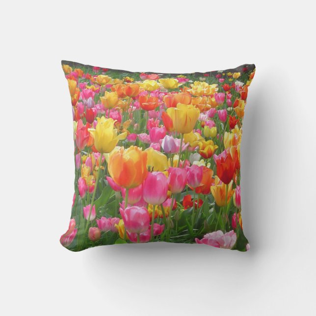 Coussin Tulipes roses jaunes de rouge orange (Recto)