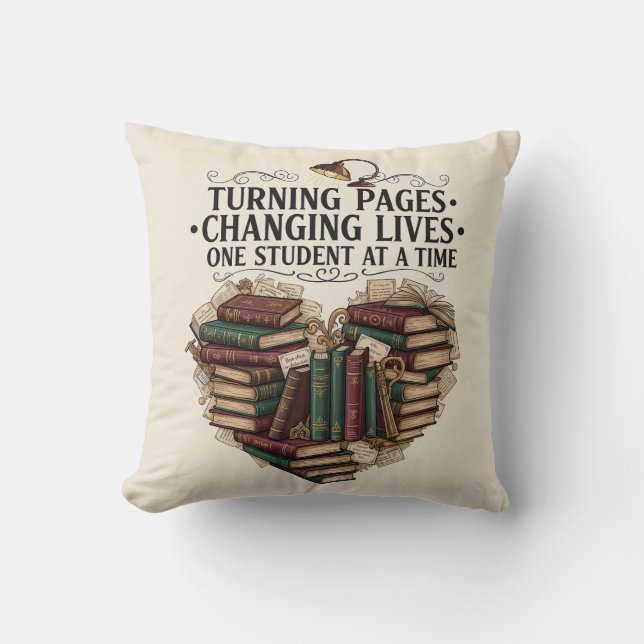 Coussin Turning Pages Changing Lives | Teacher Book Heart  (Recto)