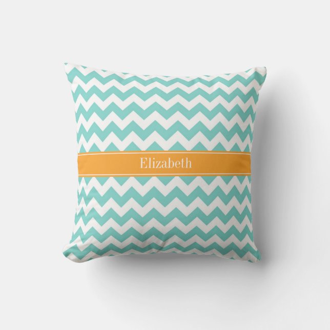 Coussin Turq / Aqua Wht Chevron Cantaloupe Nom monogram (Recto)