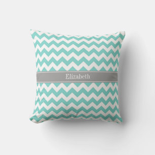 Coussin Turq / Aqua Wht Chevron Gray Nom Monogram