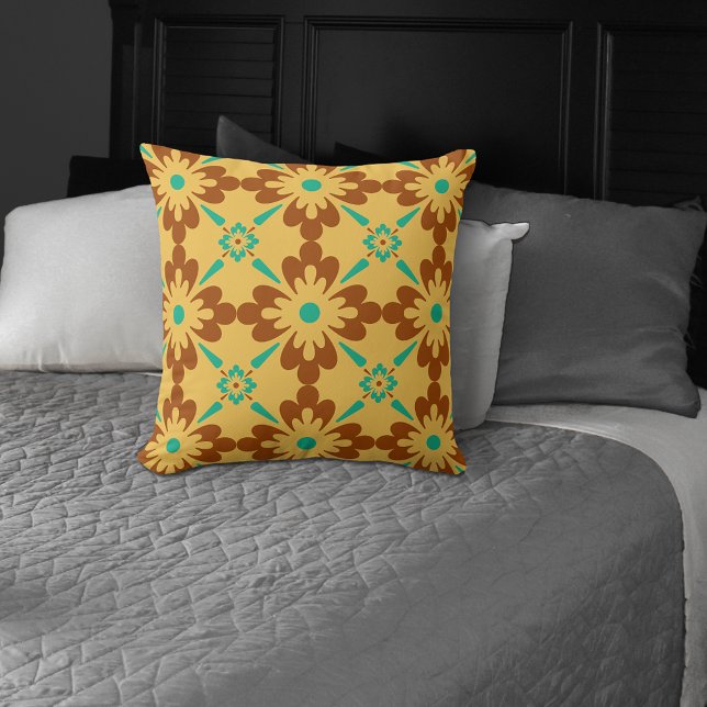 Coussin Turqouise Brown Et Jaune Motif Carrelage Espagnol (Créateur téléchargé)